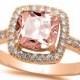 Vintage Halo Solitaire Accent Wedding Engagement Ring Rose Gold on 925 Sterling Silver 1.24CT Cushion Cut Pink Morganite CZ Round Diamond CZ