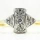 Art Deco Diamond Engagement Ring, 1920s Geometric Bow Shape Five Stone Diamond Ring in 18 Carat Gold & Platinum.