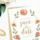 Save The Date, Watercolor Save The Date, Coral and Peach Flowers, Spring Wedding, Watercolor Invitations