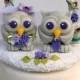 Owl love birds wedding cake topper with floral arch and stand, purple lilac wedding, custom cake topper with banner