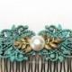 Wedding Hair Comb Turquoise Pearl Hair Comb Blue Bridal Hair Comb Gold Leaves Hair Slide Victorian White Ivory Pearl Comb Bridesmaid Gift