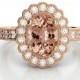 Oval Morganite & Diamond Halo Vintage Ring - Morganite Wedding Rings 14k Rose Gold - Gemstone Anniversary Rings - Raven Fine Jewelers