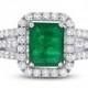 1.80 ct Green Emerald & Diamond Halo Multi-Row Engagement Ring - Engagement Rings for Women - Emerald Jewelry