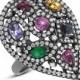 Multi Gemstone & Diamond Ring 14k White Gold with Black Rhodium - Cocktail Rings - Anniversary Gifts for Women