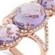 Amethyst & Diamond Split Shank Ring 14k Rose Gold - Three Stone Rings - Feminine - Long Finger Ring - Pear, Oval Amethyst 14k Rose Gold Jewelry GIfts
