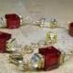 Red Garnet Bracelet, Gold, Swarovski Crystal Cube, Formal Wedding Bridesmaid Jewelry, January Birthday Birthstone, Christmas Winter Fashion