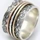 Leaf Motif Spinner Ring - Spinning Ring - two tone ring - Meditation Ring - Fidget Ring - Worry Ring - Triple Spinner Ring - Silver ring