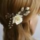 Clay rose, Wedding flower hair pin, Bridal flower hair pin, Bridal hair clip, Leaf hair clip, flower hair pin