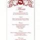 Wedding Menu Template DIY Menu Card Template Editable Text Word File Instant Download Wine Red Menu Heart Menu Card Printable Menu 4x7inch