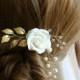 Rose Hair Pin, Bridal Hair Pin, Gold leaf Hair Pin, Wedding flower hair pin, Bridal headpiece, Bridal Hair accessories