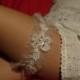 Bridal Garter Soft Tulle White Lace  Rhistones Pearls