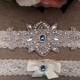Wedding Garter - Bridal Garter - Ivory and Light Blue Crystal Rhinestone Garter and Toss Garter Set
