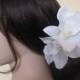 Hawaiian  White Two Orchids hair flower clip - weddings-