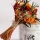 Fall Wedding Bouquet, Dry Flower Bride Boquet, Bridesmaid Flowers, Hand-Tied Dried Flowers, Orange and Red, Keepsake Wedding Boquet
