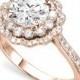 1 ct Forever One Moissanite & Diamond Flower Lotus Halo Ring 14k Rose or White Gold, Moissanite Bridal Jewelry, Moissanite Wedding Rings for Women