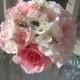 beautiful  Silk Flower Bridal bouquet flower girl bouquet - pink , light pink rose and white hydrangea