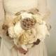 Cream brown rustic BOHO wedding BOUQUET Ivory Flowers, natural feathers, raw cotton, sola roses, dried lotos, cotton lace, vintage