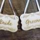 2 Bride Groom Chair Signs Rustic Wedding Chair Decor Set Of 2 Photo Props Engraved Wooden Hangers With White Ribbon Mr And Mrs Signs