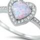 925 Sterling Silver 1.20 Carat White Heart Shape Synthetic Opal Round Russian Ice CZ Halo Dazzling Promise Ring Friendship Anniversary Gift