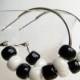 Beaded Hoop Earrings, Monochrome Earrings, Silver Tone Earrings, Black and White, Simple Earrings