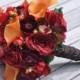 Vibrant Fall Wedding Bouquet, Keepsake Bouquet, Bridal Bouquet, made with Orange Calla Lily, Red Rose, Ranunculus, Berry silk flowers.