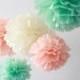 Mint Peach Wedding - 12 Tissue Paper Pom Poms - Fast Shipping - Wedding / Bridal Shower Decoration Flowers