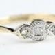 Edwardian 3 stone diamond trilogy ring in a platinum face and 9 carat gold shank