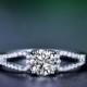 Round Cut Split Shank Diamond Engagement Ring 14k White Gold or Yellow Gold Art Deco Natural Diamond Ring