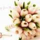 Pink Real Touch Tulips Bridal Bouquet Groom's Boutonniere - Pink Champagne Real Touch Wedding Flower Package - Customize for Your Colors