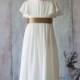 2016 Off White Junior Bridesmaid Dress, Gold Belt Ruffle Sleeve Flower Girl Dress, Ivory Floor length Dress (FK276)