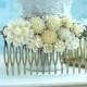 Wedding Comb, Large Ivory Floral Comb, Ivory white Flower Bridal Comb. Rustic Ivory Wedding Bridal Wedding Comb, Large Floral Collage Comb