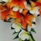 Latex White Frangipani Tiger Lily Orange Bride Wedding Bouquet Teardrop Flower