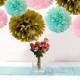 9pcs Mixed Mint Pink Gold DIY Tissue Paper Flower Pom Poms Wedding Birthday Nursery Baby Shower Hanging Party Decoration