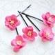 Wedding Hair Pins, Bridal hair clips, Pink Rose pins, Wedding flower pins, Pink rose bobby pins - set of five
