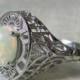 Unique Opal Engagement Ring Diamond Halo Opal Engagement Ring  Art Deco Style Ring 1.0 Carat Opal in 14k white gold