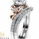 Moissanite Unique Engagement Ring Set 14K Two Tone Gold Engagement Rings Unique Forever Brilliant Moissanite Ring
