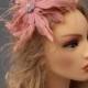 Feathers flower, Flower hairpiece, Bridesmaid headpiece, Pink flower, Wedding accessories