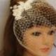 Birdcage veil with top  comb,  Blusher veil, French net Russian Net Veil.Wedding, Bridal comb pearls Crystal bridal clip