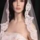 32 inches, bridal veil, wedding veil with 4 inch Alencon lace, French lace, lace veil  -  in white, light ivory, and ivory