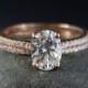Oval Moissanite Solitaire Engagement Ring – Forever Brilliant - Half-Eternity Diamond Band