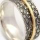 Spinner rings for women - Oxidized floral base - Spinner band - Meditation rings - Nature Inspired - Gold spinner - Silver wedding rings