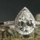 White Sapphire Engagement Ring & Diamond Halo Pear drop Cut Goccia Grand 2.5xt 10x7mm Custom Siz White-Yellow-Rose Gold-10k-14k-18k-Platinum