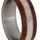 Mahogany Ring with Deer Antler and Titanium Band, Wooden Wedding Band For Men