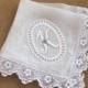 Something Blue Bride Wedding Hanky, Bridal Shower Gift - Silk Bridal Handkerchief with Embroidery Lace, Swarovski Crystals & Lace Monogram