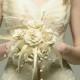 Vintage Handwritten Paper Bridal Bouquet with Ivory Cream Feathers