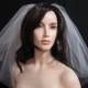 2 tier elbow length bridal veil, wedding veil with blusher 25 inches long, sheer, plain, raw cut, round bottom, elbow length, volume