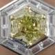 GIA 3.01ct Estate Vintage Leibish & Co. Fancy Yellow Hexagonal Diamond Engagement Wedding Platinum Cluster Ring