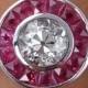 2.63ct Antique Vintage Art Deco Old European Diamond Ruby Engagement Wedding Platinum Ring EGL USA
