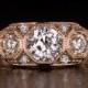 Vintage 1 carat Old European Cut Diamond Engagement Ring 3 Stone 14K Rose Gold EGL-USA Certified Art Deco Filigree Cocktail Statement 8623