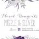 Purple & Silver Floral Bouquets. Digital Clipart. Hand Painted, Watercolour Flowers, Wedding Diy Elements, Gray, Invite, Printable, Grey